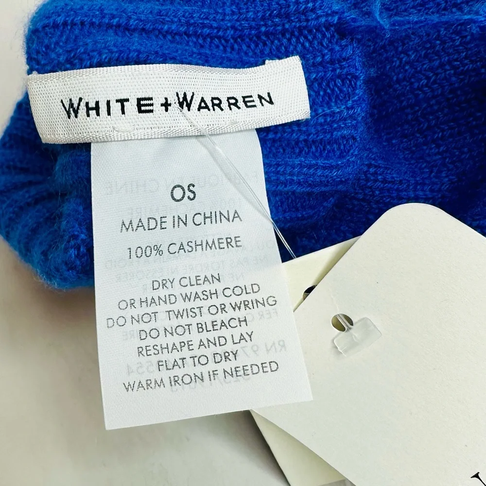 NEW! White + Warren Lazuli Blue Cashmere Ribbed Pop Top Gloves